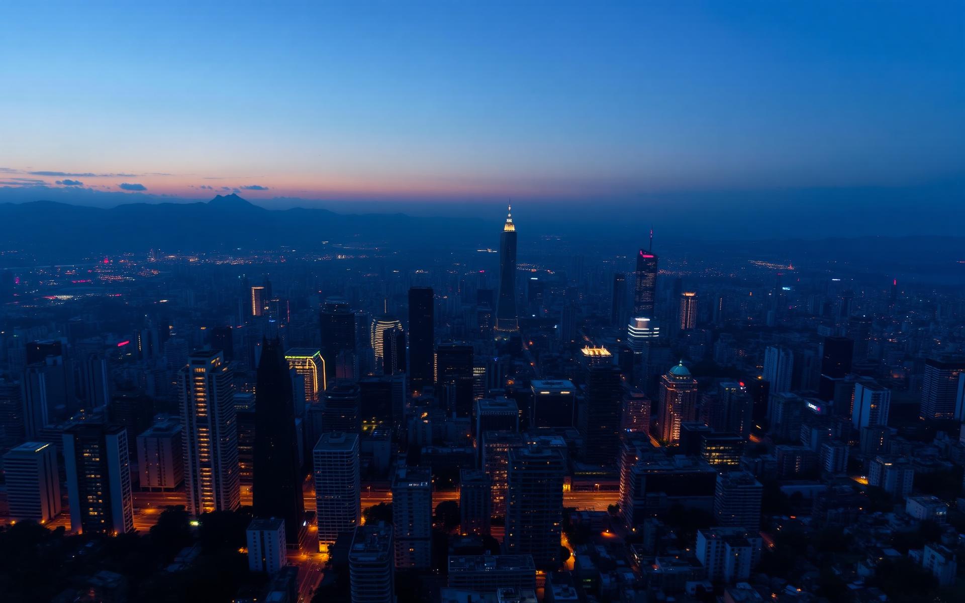 Vista aérea do skyline de São Paulo ao entardecer